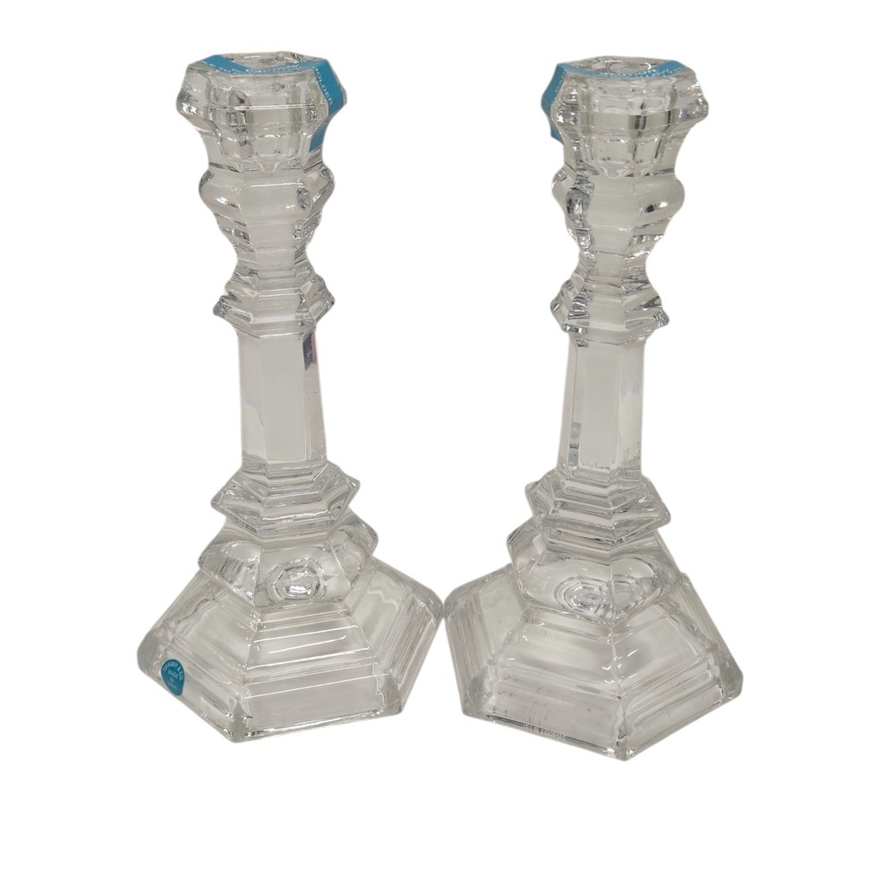 Crystal Tifanny & Co Plymouth Candle‎ Stick Pair NEW